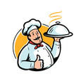 cartoon chef character with tray emblem vector image vector image