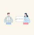 man and woman holding white blank board cute vector image vector image