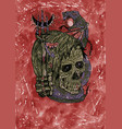 grunge watercolor of creepy skull with wand vector image