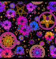 seamless pattern of magical symbols and flowers vector image