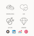 love heart diamond and wedding rings icons vector image