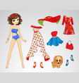 paper brunette retro doll vector image