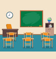 school classroom with chalkboard and desks vector image
