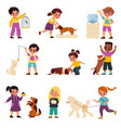 kids with pets children domestic animals vector image