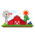 scene with red barn and blue tractor vector image