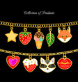 collection pendants animal face and food vector image