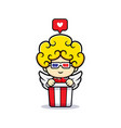 design cute cupid watching love movie and eat vector image