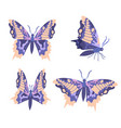 collection blue butterflys on white background vector image vector image
