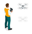 isometric man with drone quadrocopter remote vector image