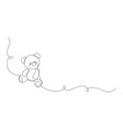 one continuous line drawing of teddy bear soft vector image