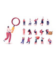 set of female characters with magnifying glass vector image