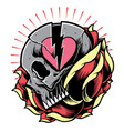 skull and broken heart symbol with rose vector image