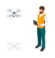 isometric man with drone quadrocopter remote vector image