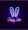 happy easter rabbit neon label vector image