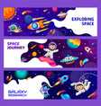 kids astronauts alien ufo in outer space banners vector image