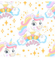 seamless pattern cartoon clouds and unicorns vector image vector image