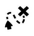 arrow and dotted line leading to an x - black vector image