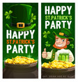 st patrick day cartoon banners with leprechaun vector image vector image
