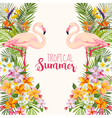 tropical flowers flamingo bird background vector image vector image