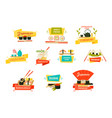japanese sushi and rolls with wooden chopsticks vector image