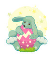 easter bunny with giant egg - cartoon vector image vector image