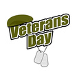 veterans day text with army token and green beret vector image