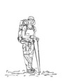 drawing girl backpacker hiker sketch hand vector image vector image