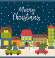 christmas card with town in winter time vector image