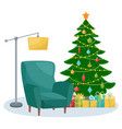 christmas room interior fir tree gifts armchair vector image vector image