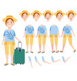 happy female tourist in sun hat with luggage vector image