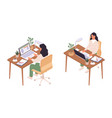 isometric online education women sitting vector image vector image