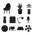 interior of the workplace black icons in set vector image