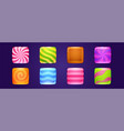 set of candy app icons game ui square buttons vector image