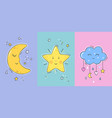 set posters yellow sleepy moon vector image
