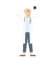 senior female doctor in white coat holding head vector image vector image