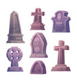 cemetery tombstones graveyard buildings icons set vector image vector image