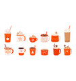 christmas drinks in mugs warm cacao hot latte vector image