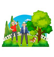 senior couple doing exercise at park vector image