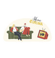 young loving couple watching tv with soda at home vector image