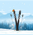 pair cross skis in snow ski winter mountain vector image