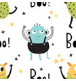 seamless pattern with cute funny monsters vector image vector image