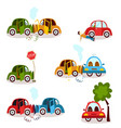 car crash road accident vehicle collision set vector image