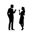 man and woman drinking wine together silhouette vector image