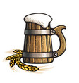 hand drawn old wooden beer mug and barley or wheat vector image