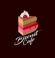 b logo biscuit cafe piece cake cream cherry vector image vector image