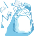 school bag with supplies scattered around vector image vector image