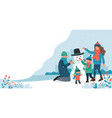 family making a snowman in winter cute vector image