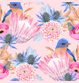 seamless pattern with protea and birds vector image vector image