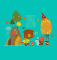 with cute cartoon animals and autumn vector image