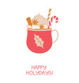 christmas greeting card with red cup hot drink vector image